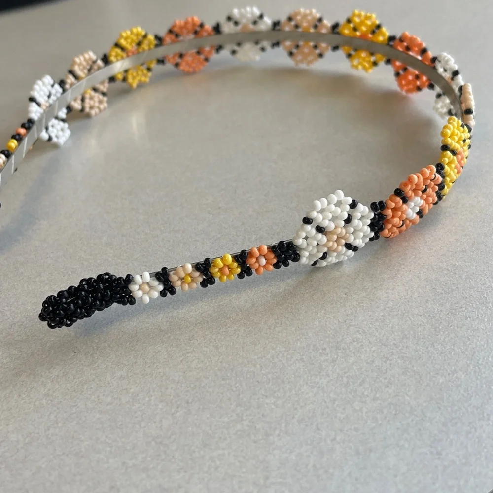 Beaded Flower Floral Headband in White, Yellow &‎ Peach